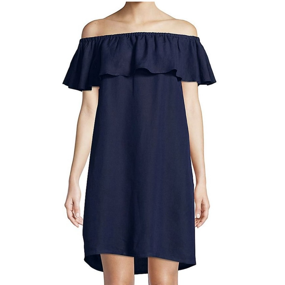 Tommy Bahama Linen Blend Off Shoulder Dress Navy Blue